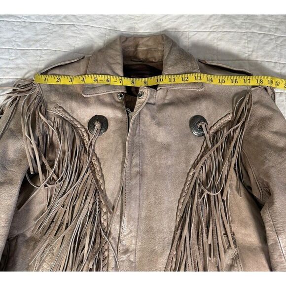 Vtg 90'S Hudson Leather Tan Biker Jacket Fringe Concho Buttons Western Womens M - Picture 10 of 10